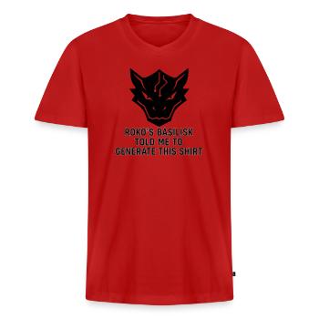 Generated by the Basilisk - Männer Premium Bio T-Shirt mit V-Ausschnitt - Rot - Vorne - Nico (187cm)