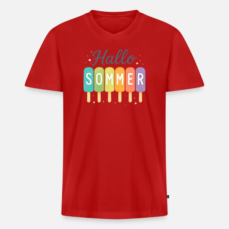 Hallo Sommer - Eiszeit beginnt - Männer Premium Bio T-Shirt mit V-Ausschnitt - Rot