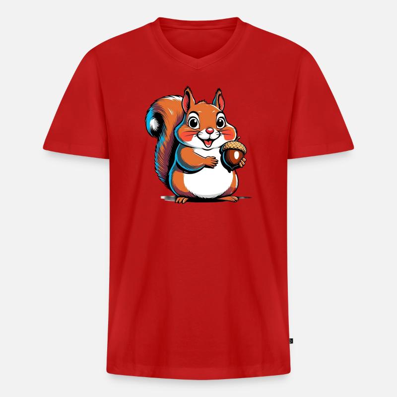 Niedlicher Eichhörnchen Druck mit Eichel - Männer Premium Bio T-Shirt mit V-Ausschnitt - Rot