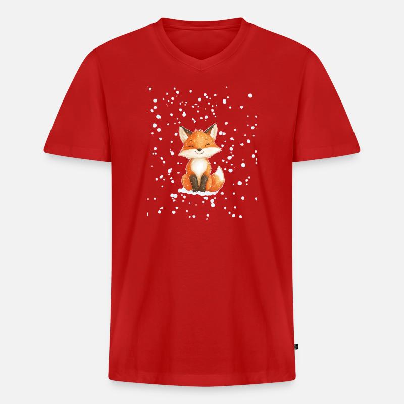 Fuchs mit Schneeflocken - Männer Premium Bio T-Shirt mit V-Ausschnitt - Rot