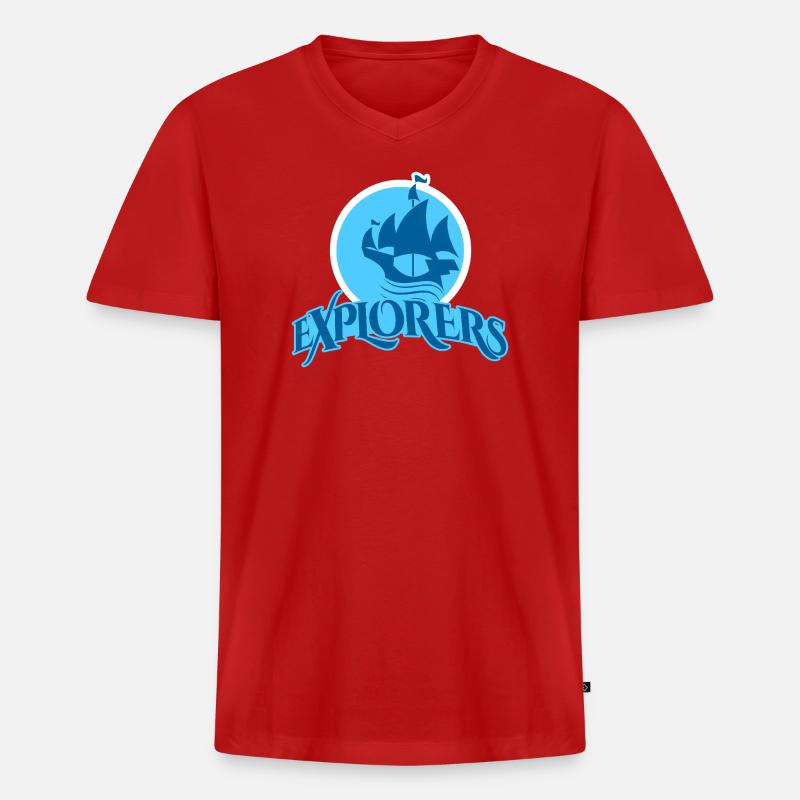 Die Reise der Entdecker Schiffsdesign - Männer Premium Bio T-Shirt mit V-Ausschnitt - Rot