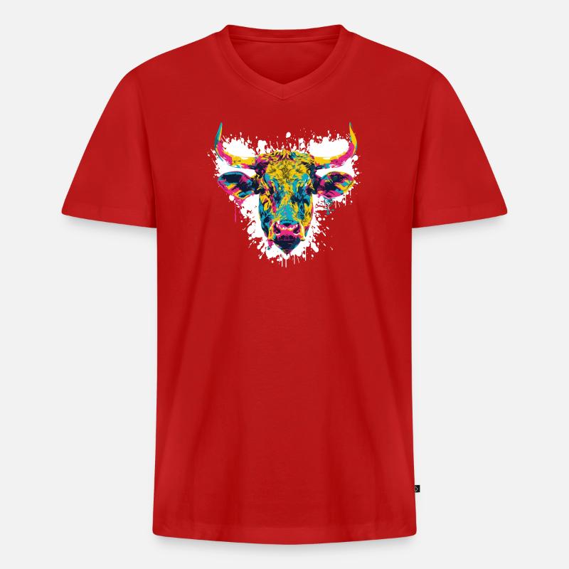 Kuhkopf Rind Farbklecks - Männer Premium Bio T-Shirt mit V-Ausschnitt - Rot