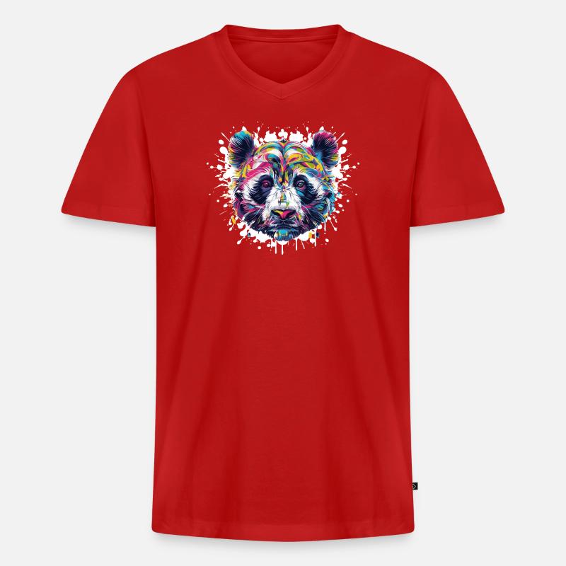 Bunter Panda Kopf Farbexplosion - Männer Premium Bio T-Shirt mit V-Ausschnitt - Rot