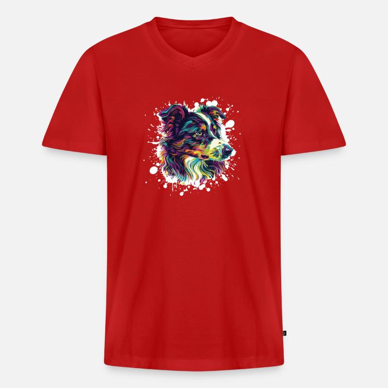 Farbexplosion Hundeporträt - Männer Premium Bio T-Shirt mit V-Ausschnitt - Rot