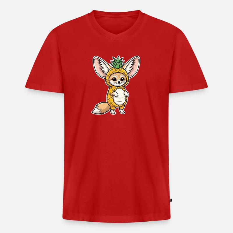 Fennek mit Ananas Comic Shirt Geschenk - Männer Premium Bio T-Shirt mit V-Ausschnitt - Rot