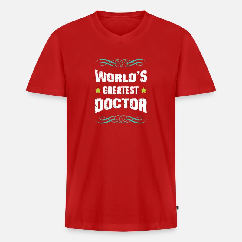 Weltbester Doktor TShirt Design - Männer Premium Bio T-Shirt mit V-Ausschnitt - Rot
