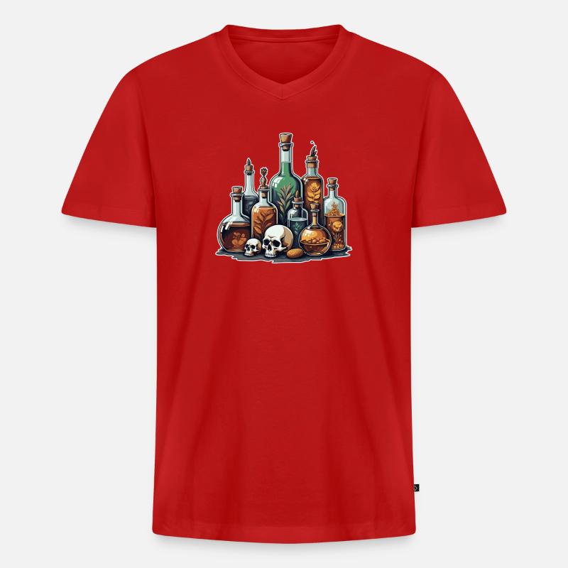 Alchemie Fläschchen Schädel Design - Männer Premium Bio T-Shirt mit V-Ausschnitt - Rot