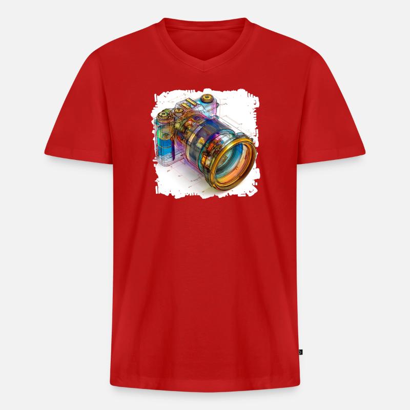 Digitalkamera als CAD-Design Blaupause - Männer Premium Bio T-Shirt mit V-Ausschnitt - Rot