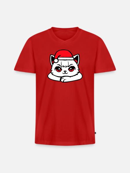 Cat Confident Santa Hat Cute Kitten - Men's Premium Organic T-shirt with V-neck - red
