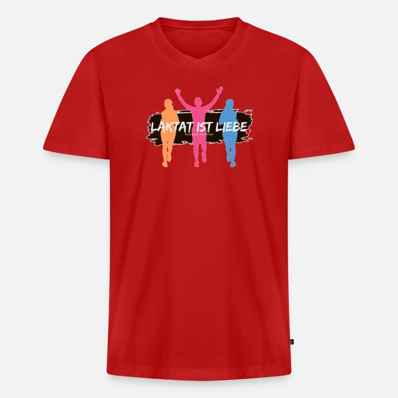 Lactate, c’est l’amour – Édition Runner - T-shirt encolure en V Premium bio Homme - rouge