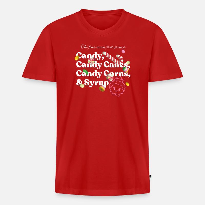 Buddy Der Weihnachtself Candy Design - Männer Premium Bio T-Shirt mit V-Ausschnitt - Rot