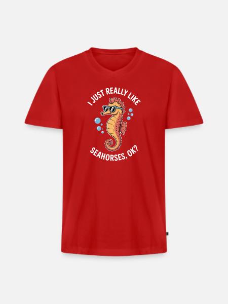 Seepferdchen Spruch Lustiges Seepferdchen Geschenk - Männer Premium Bio T-Shirt mit V-Ausschnitt - Rot