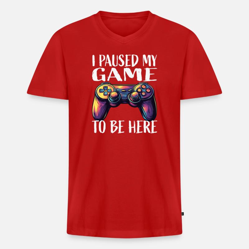 Spiel Pause Neon Controller - Männer Premium Bio T-Shirt mit V-Ausschnitt - Rot