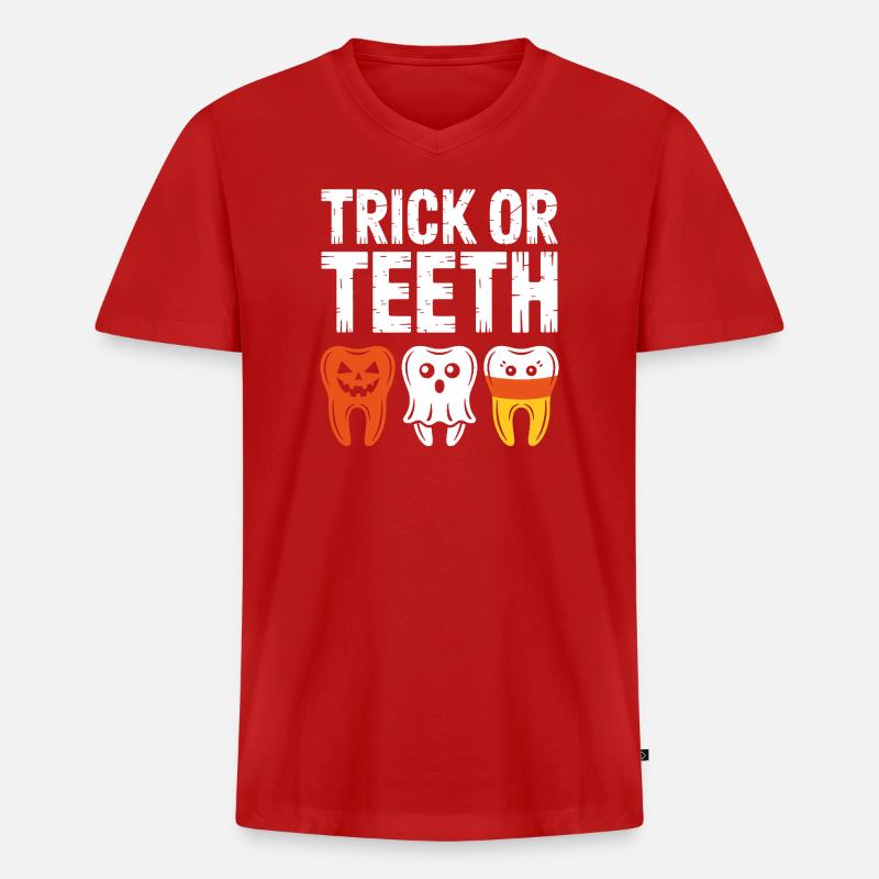 Trick oder Teeth Halloween-Trio - Männer Premium Bio T-Shirt mit V-Ausschnitt - Rot