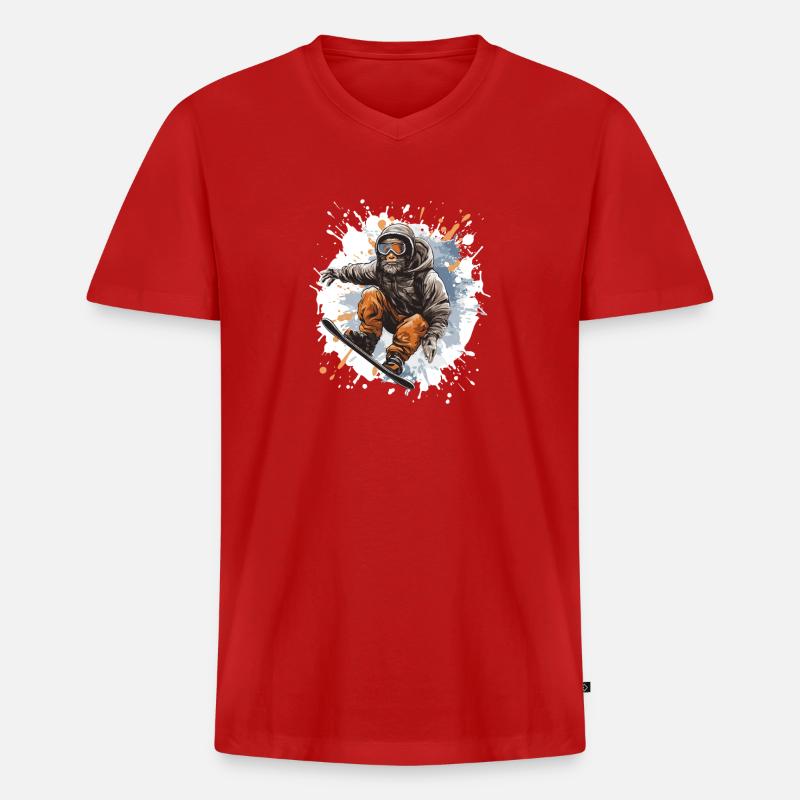 Affe Snowboard - Männer Premium Bio T-Shirt mit V-Ausschnitt - Rot