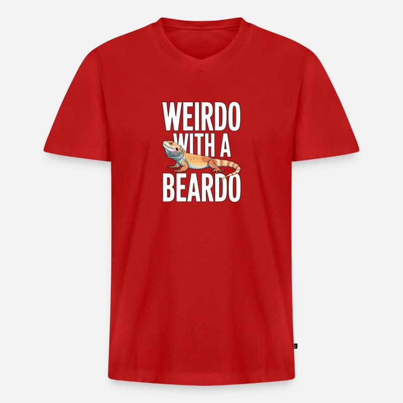 Weirdo mit Bartkind - Männer Premium Bio T-Shirt mit V-Ausschnitt - Rot