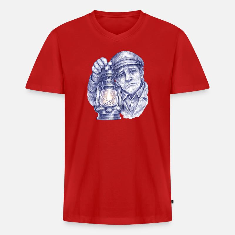 Älterer Mann mit Laterne - Männer Premium Bio T-Shirt mit V-Ausschnitt - Rot