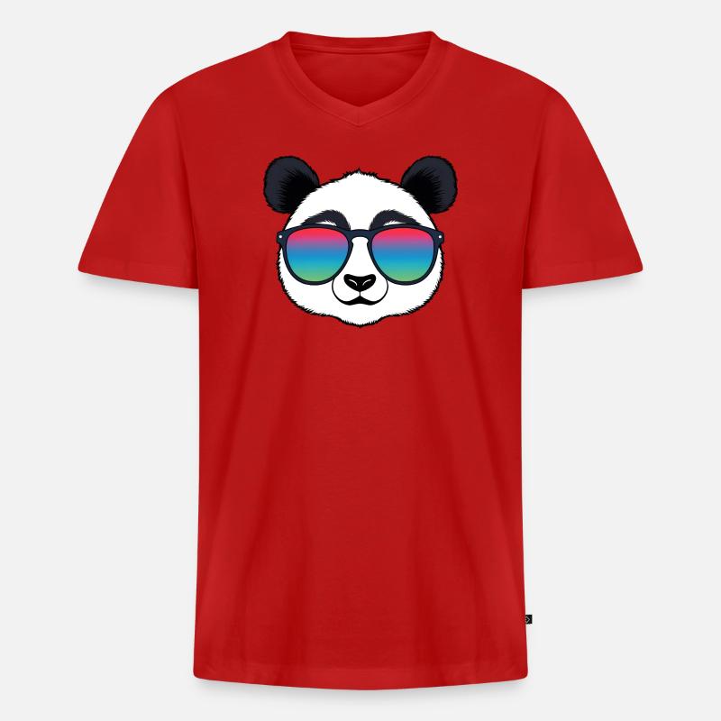 Panda Regenbogen-Sonnenbrille - Männer Premium Bio T-Shirt mit V-Ausschnitt - Rot