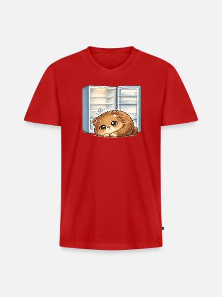 Petit chat devant un réfrigérateur ouvert - T-shirt encolure en V Premium bio Homme - rouge