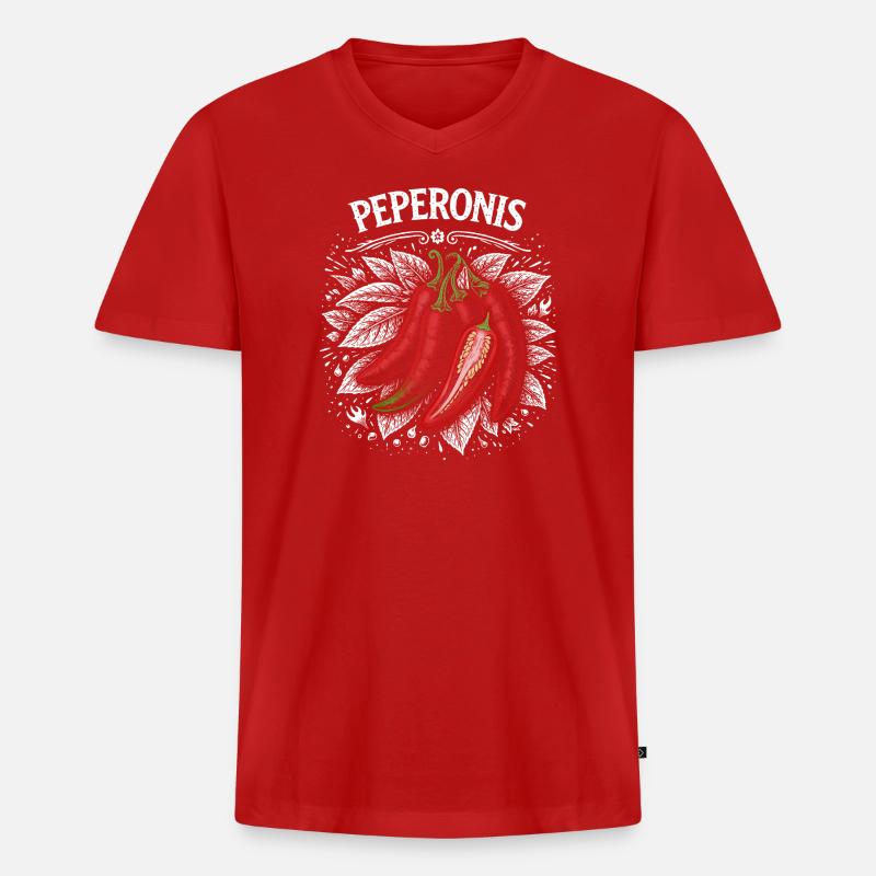 Peperonis Brennendes Blattdesign - Männer Premium Bio T-Shirt mit V-Ausschnitt - Rot