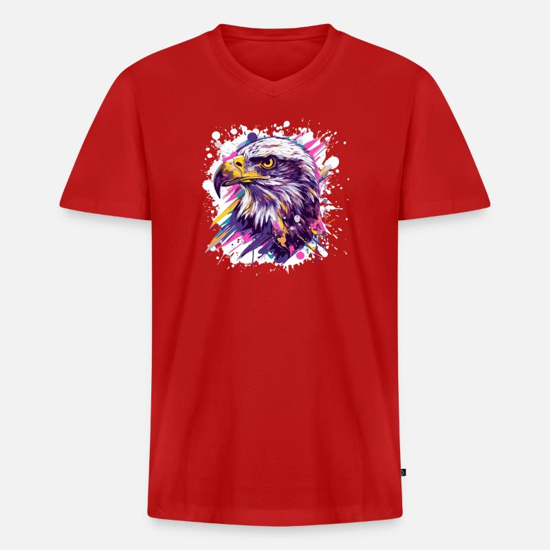 Farbexplosion Adlerkopf Kunst - Männer Premium Bio T-Shirt mit V-Ausschnitt - Rot