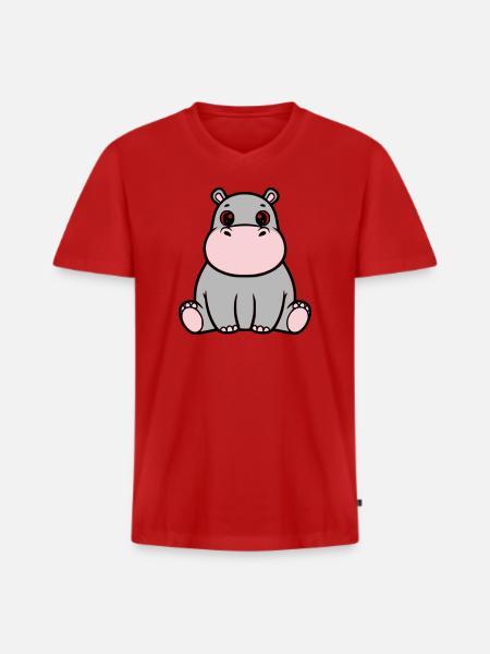 Bébé hippopotame mignon assis à Kawaii - T-shirt encolure en V Premium bio Homme - rouge