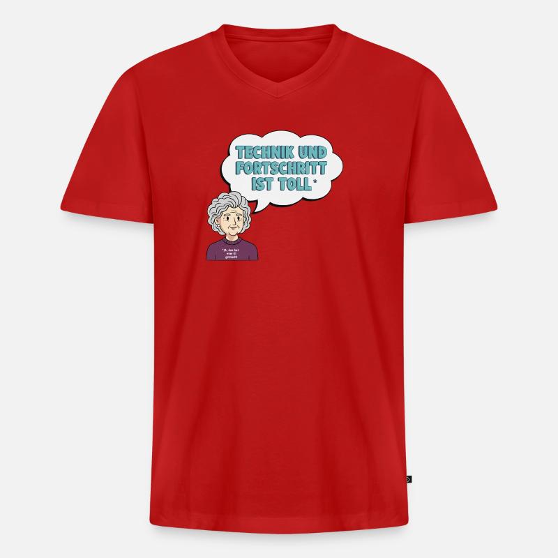 Technikliebe mit Oma Comic - Männer Premium Bio T-Shirt mit V-Ausschnitt - Rot