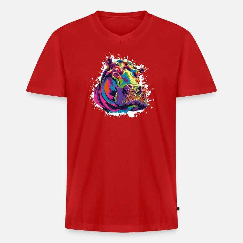 Nilpferd Kunst Comic - Männer Premium Bio T-Shirt mit V-Ausschnitt - Rot