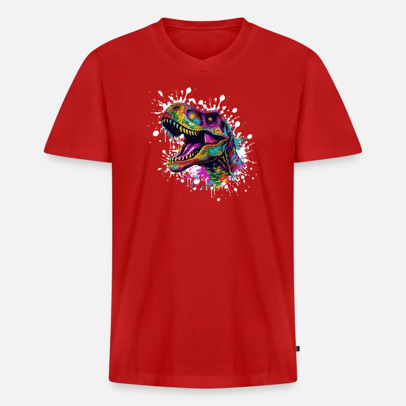 Bunter Dino-Splatter - Männer Premium Bio T-Shirt mit V-Ausschnitt - Rot