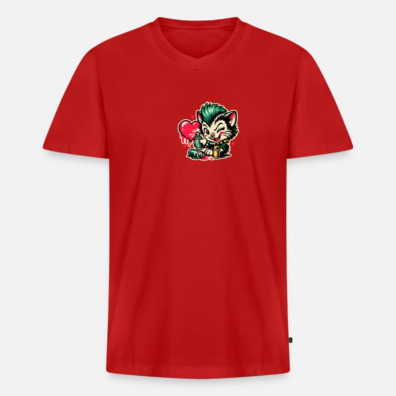 Kätzchen Graffiti mit Herz - Männer Premium Bio T-Shirt mit V-Ausschnitt - Rot