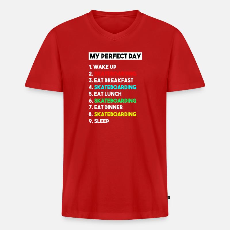 Mein perfektes Skateboard-Routine-Design - Männer Premium Bio T-Shirt mit V-Ausschnitt - Rot