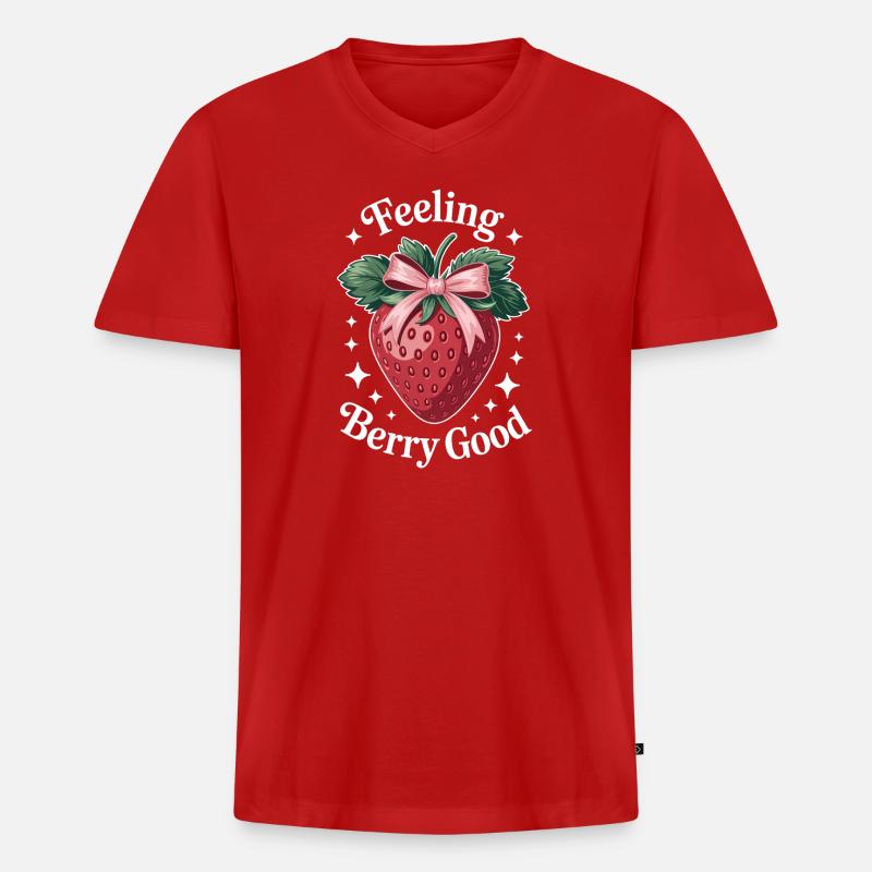 Erdbeeren Sprüche Lustiges Erdbeeren Geschenk - Männer Premium Bio T-Shirt mit V-Ausschnitt - Rot