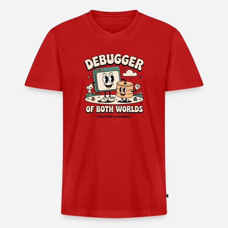 Debugger beider Welten | Debugging Dev - Männer Premium Bio T-Shirt mit V-Ausschnitt - Rot