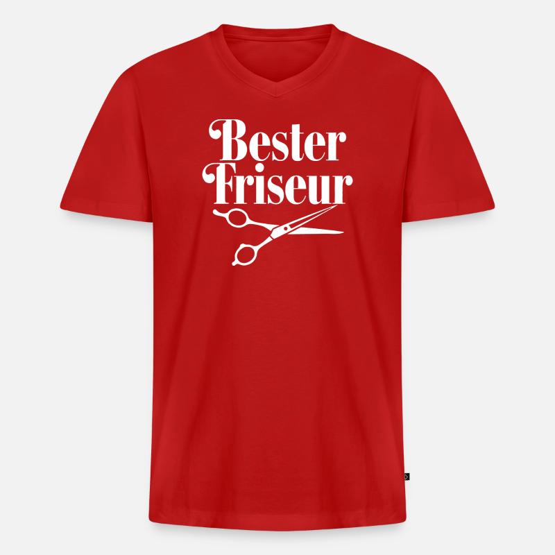 Bester Friseur mit Scheren-Logo - Männer Premium Bio T-Shirt mit V-Ausschnitt - Rot