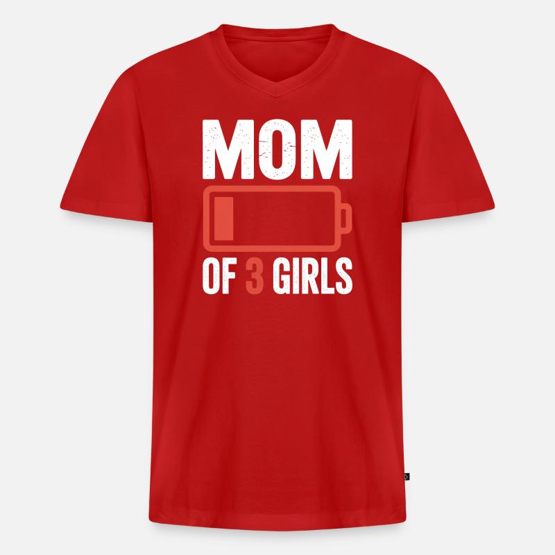 Mutter von 3 Mädchen Batterie-Tee - Männer Premium Bio T-Shirt mit V-Ausschnitt - Rot