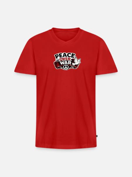 Frieden über Krieg – Taubenaufkleber - Männer Premium Bio T-Shirt mit V-Ausschnitt - Rot