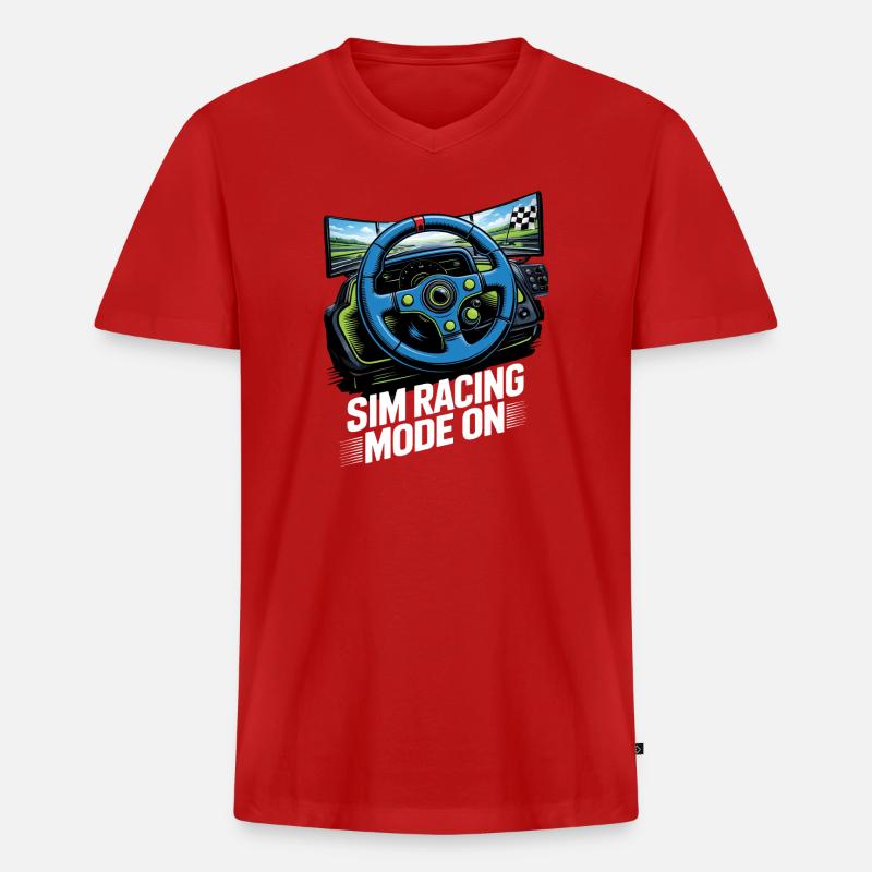 Sim Racing Modус An - Männer Premium Bio T-Shirt mit V-Ausschnitt - Rot