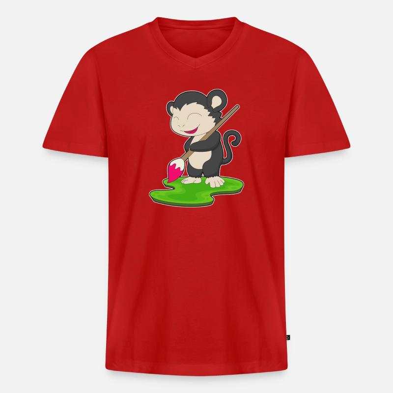Affe Maler Pinsel Malen - Männer Premium Bio T-Shirt mit V-Ausschnitt - Rot