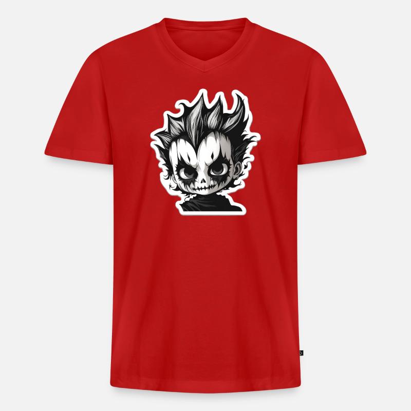 Spikiger Totenkopf-Chibi - Männer Premium Bio T-Shirt mit V-Ausschnitt - Rot