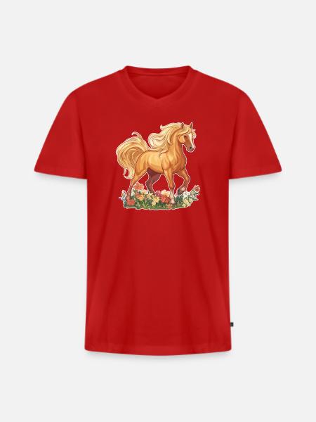 Hest - Premium økologisk T-shirt med V-hals til mænd - rød