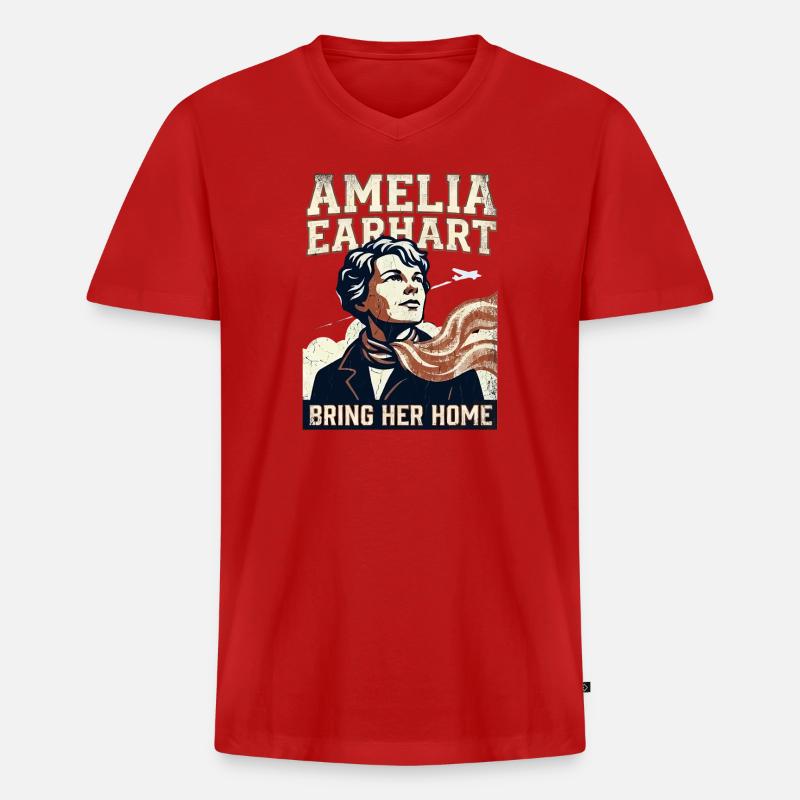 Amelia Earhart – Bring sie nach Hause - Männer Premium Bio T-Shirt mit V-Ausschnitt - Rot