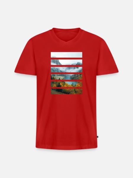 Herbsttäler und friedlicher See - Männer Premium Bio T-Shirt mit V-Ausschnitt - Rot