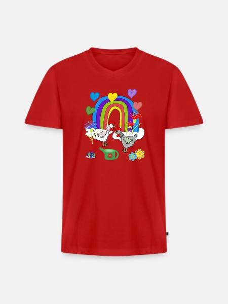 Children's Fantasy Rainbow Flowers Chickens - Men's Premium Organic T-shirt with V-neck - red
