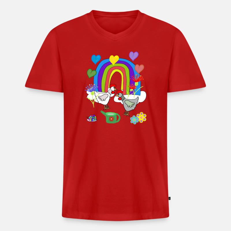 Kinder Fantasy Regenbogen Blumen Hühner  - Männer Premium Bio T-Shirt mit V-Ausschnitt - Rot