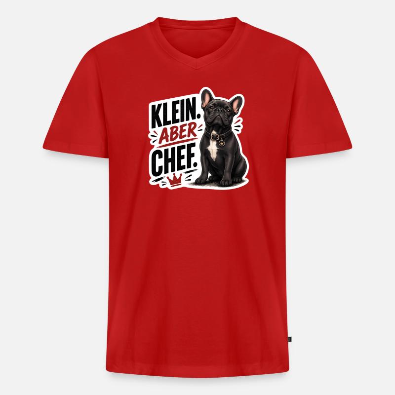 Frenchie – Klein aber Chef Bully - Männer Premium Bio T-Shirt mit V-Ausschnitt - Rot