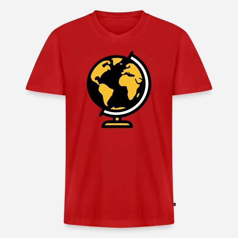 Globus Weltkugel Erde Schule - Männer Premium Bio T-Shirt mit V-Ausschnitt - Rot