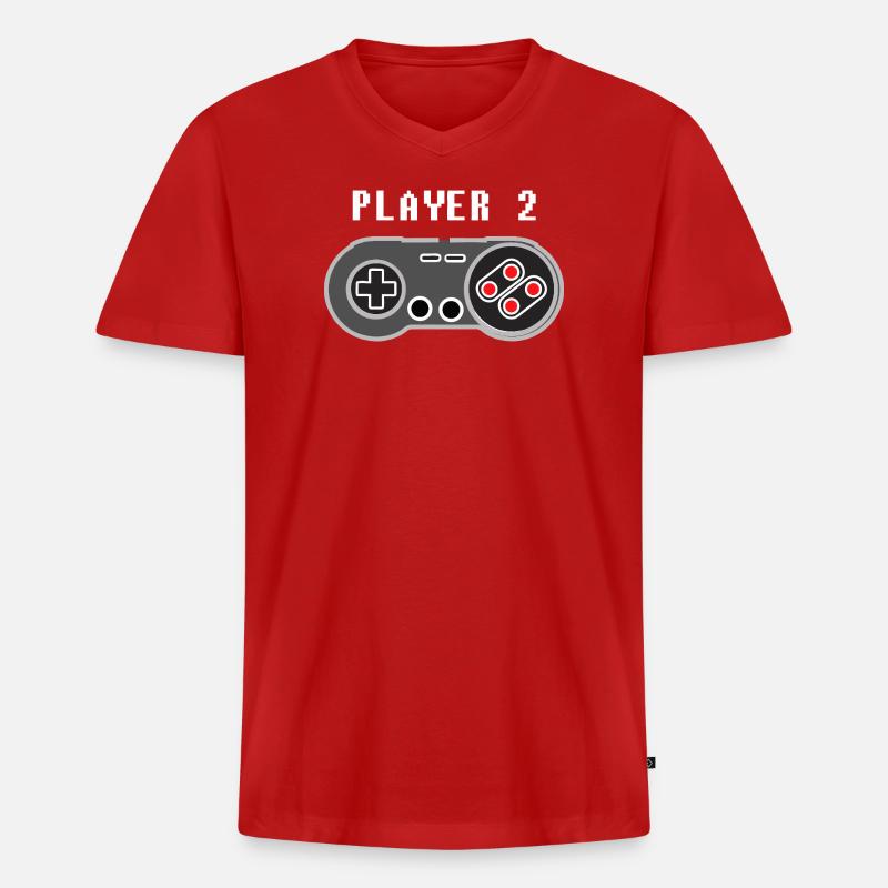 Player 2 Pixel Controller Graphic - Men's Premium Organic T-shirt with V-neck - red