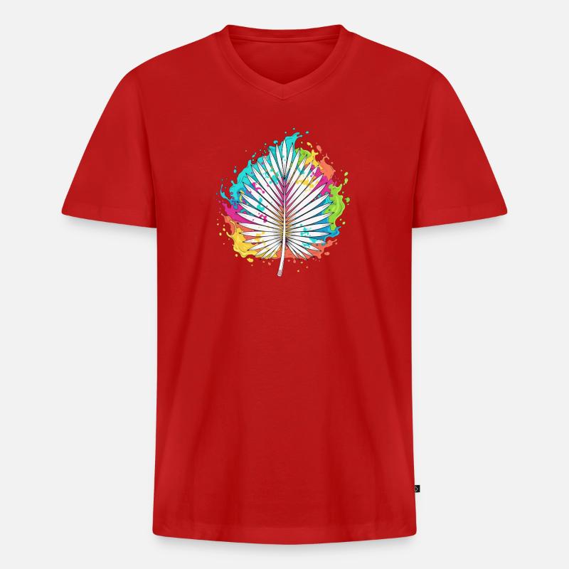 Bunte Palmenfächer Farbexplosion - Männer Premium Bio T-Shirt mit V-Ausschnitt - Rot
