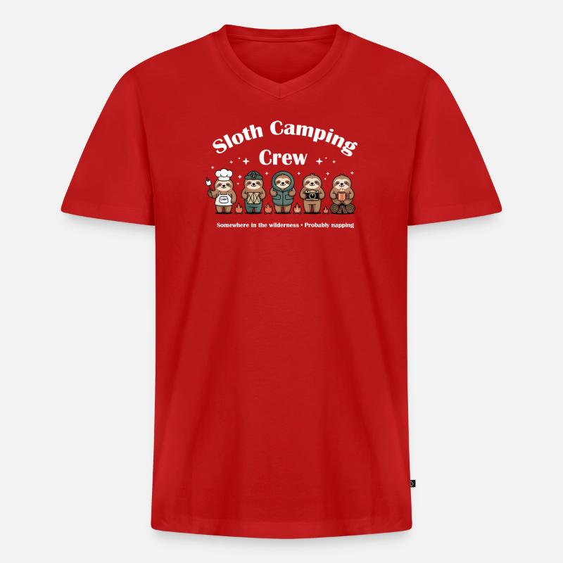 Sloth Camping Crew - Männer Premium Bio T-Shirt mit V-Ausschnitt - Rot