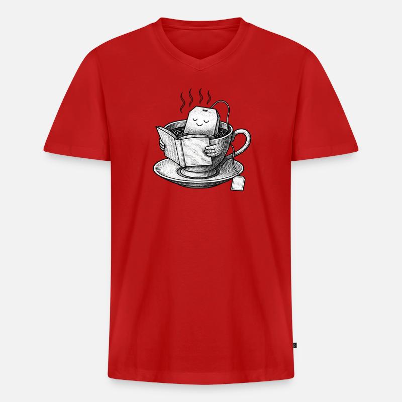 Cozy Tea Cup Reader - Männer Premium Bio T-Shirt mit V-Ausschnitt - Rot